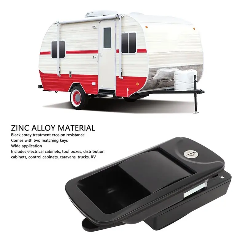 ABGH-Schlossgriff für Wohnmobile aus Zinklegierung für Yacht, Unterputzdesign in Schwarz, Größe 6,2 x 3 Zoll, inklusive 2 Schlüsseln