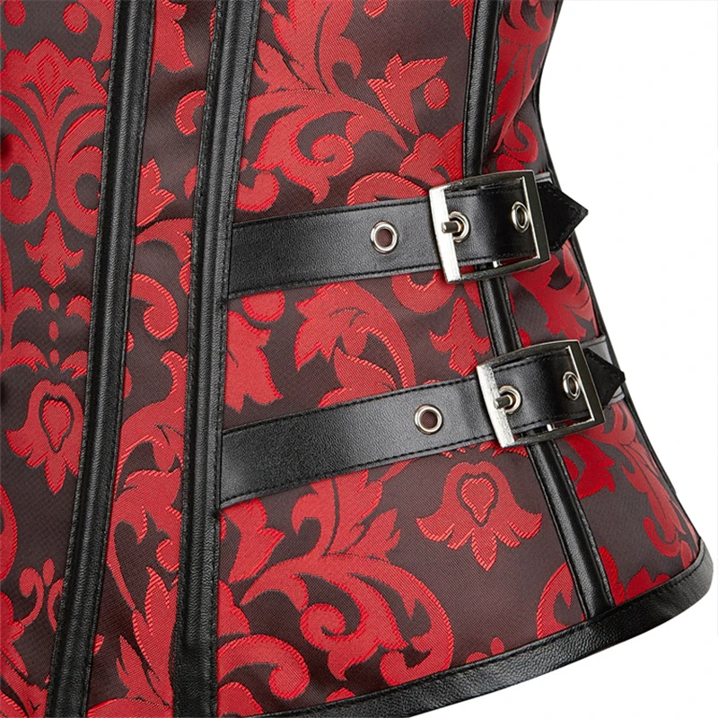 Red Steampunk Corset Top Bustier Waist Cincher Sheath Women Sleeveless Over Bust Bodice Retro Corselet Blouse Gothic Clothes