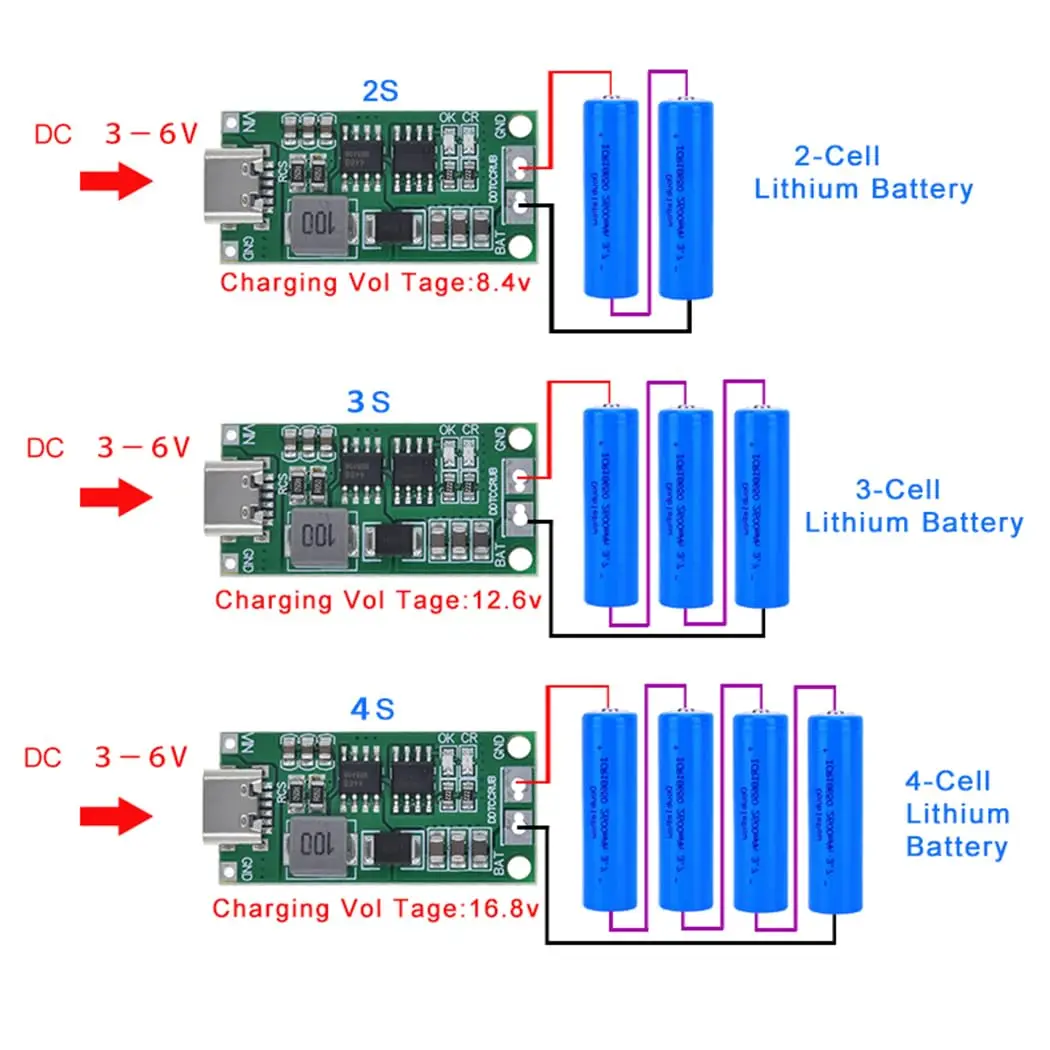 

Type-C BMS 2S/3S/4S 1A-4A 18650 Lithium Battery Charger Step-Up Boost Module for Li-Po Polymer Power Bank