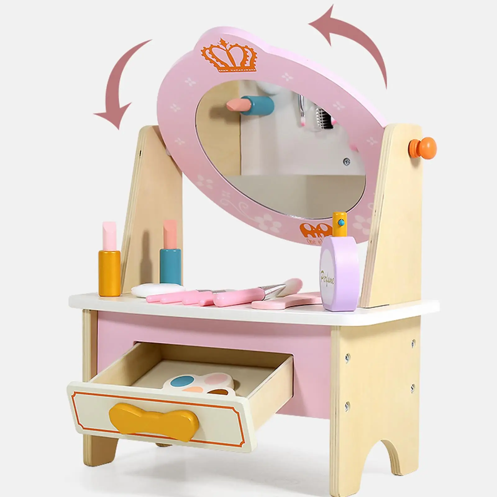 Mesa de vaidade de princesa montessori com acessórios de maquiagem, conjunto de beleza, dramatização, simulação de mesa de maquiagem, brinquedos para meninas, presentes