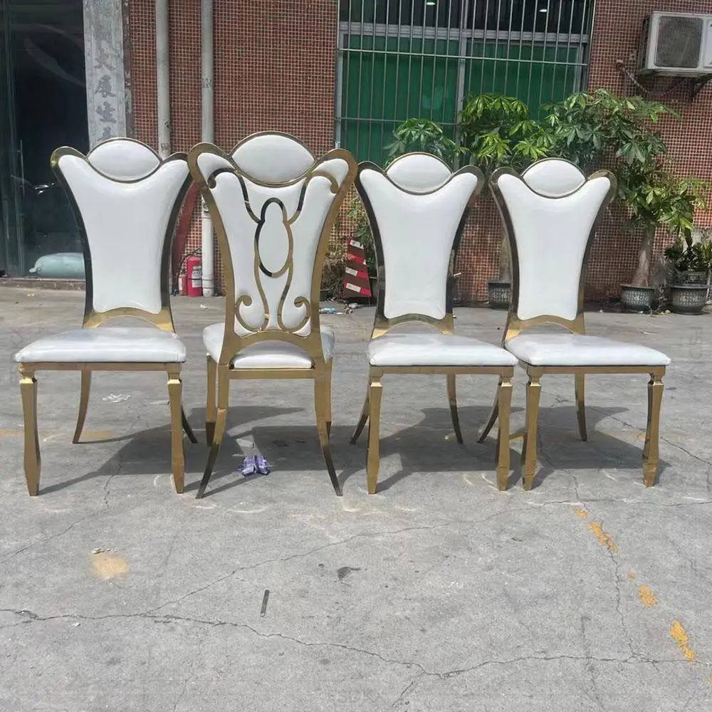 FSDKX Modern Gold Metal Stackable Wedding Event Chairs | Luxury Stainless Steel Banquet Dining Seating For Hotels & Parties