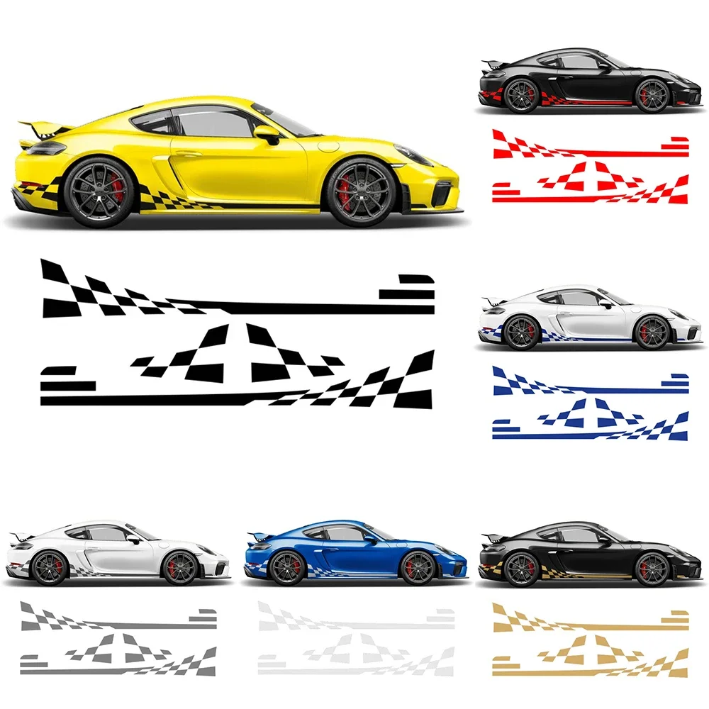 CHECKERED SIDE GRAPHIC DESIGN  Car Stickers Decorations Auto Racing Body Side Stripes Vinyl Modified Stripe Decal Decoration
