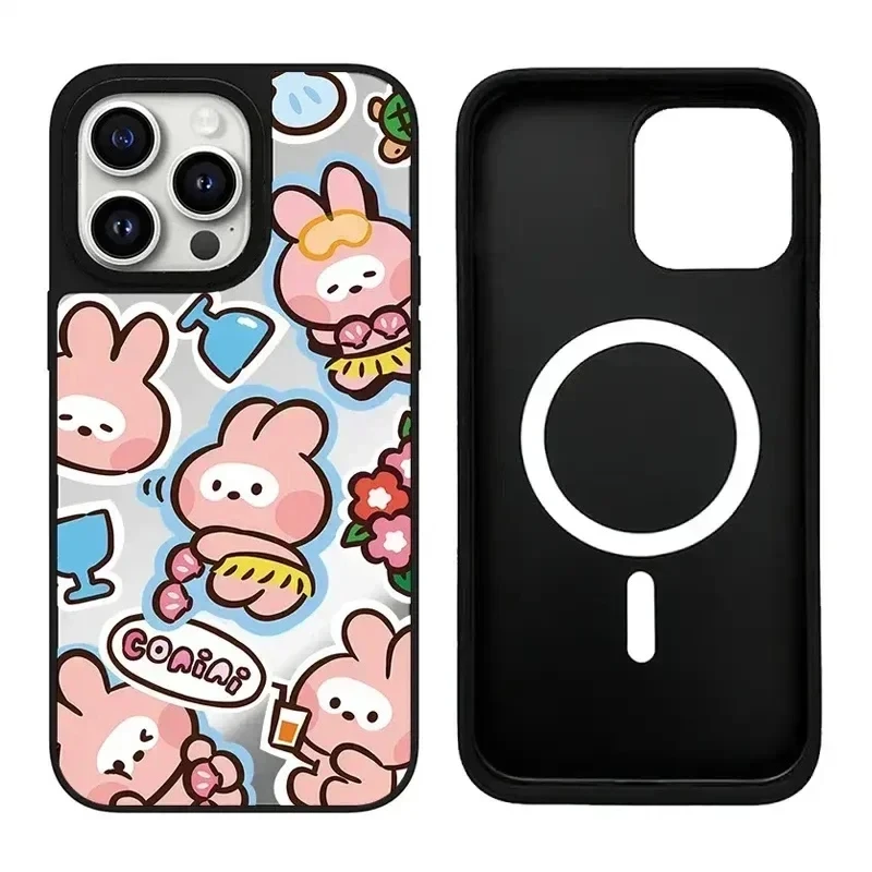 

Cartoon Summer Diving iPhone 11 12 13 14 15 Pro Max Mirror Surface MagSafe Case Cover Shell