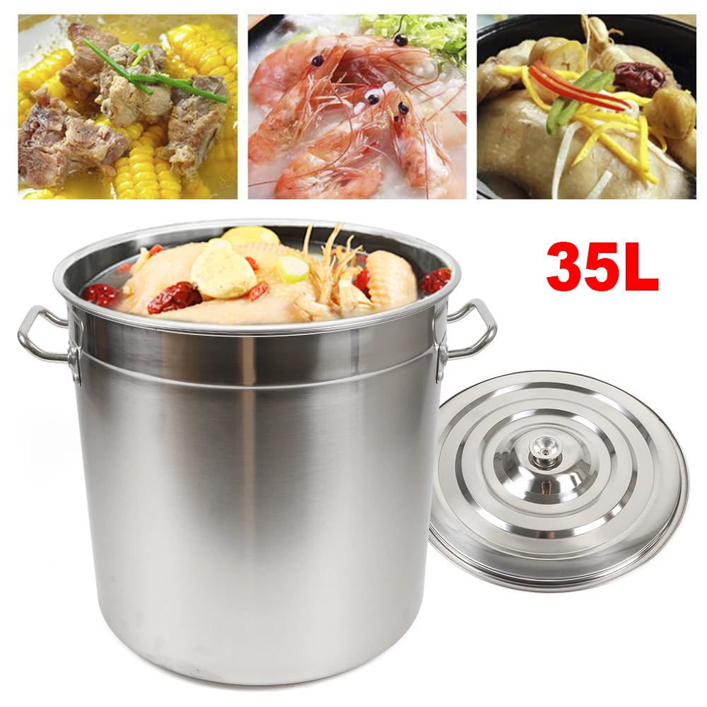 35L Stainless Steel Stockpot Deep Cooking Pot Canning Cookware with Lid Large Canning Pasta Pot Soup Pot for Cooking, Silver