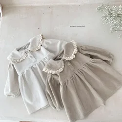 Frühling Kleinkind Baby Mädchen voller Ärmel Spitze Kragen Cord Kleid