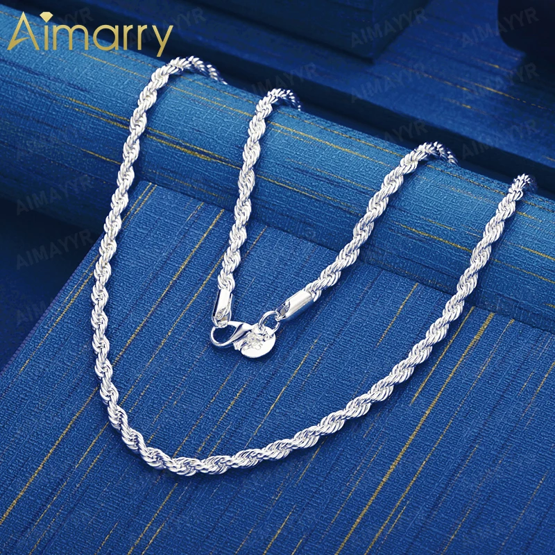 925 Sterling Silver 4mm Small Woven Twisted Rope Necklace 16-24 Inches Women's Party Engagement Wedding Fashion Jewelry