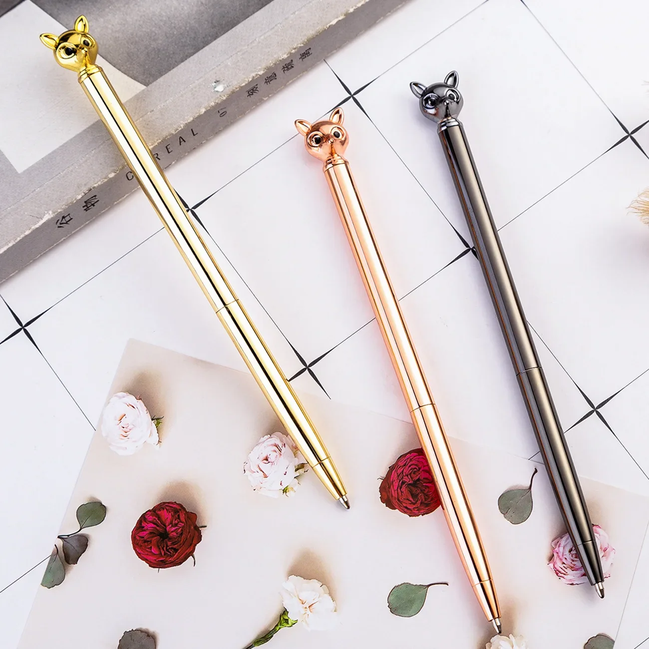 A 20PCS/lot Ball Pen Metal Fashion Fox Head Styling Pen Promotion Gift Advertising Pen Novelty Pens For Writing Stationery