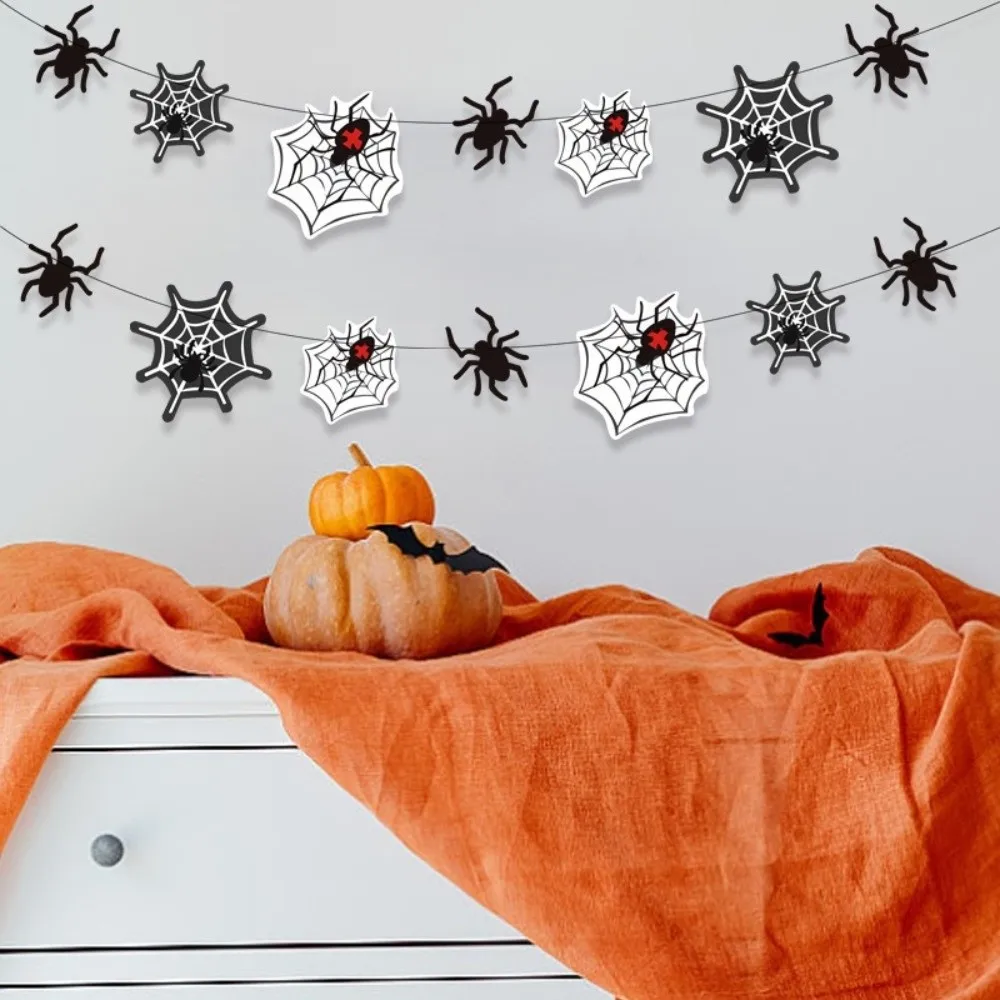 

Scary Halloween Spider Banner Black Funny Spider Web Hanging Flag Paper Happy Halloween Decoration Halloween Party