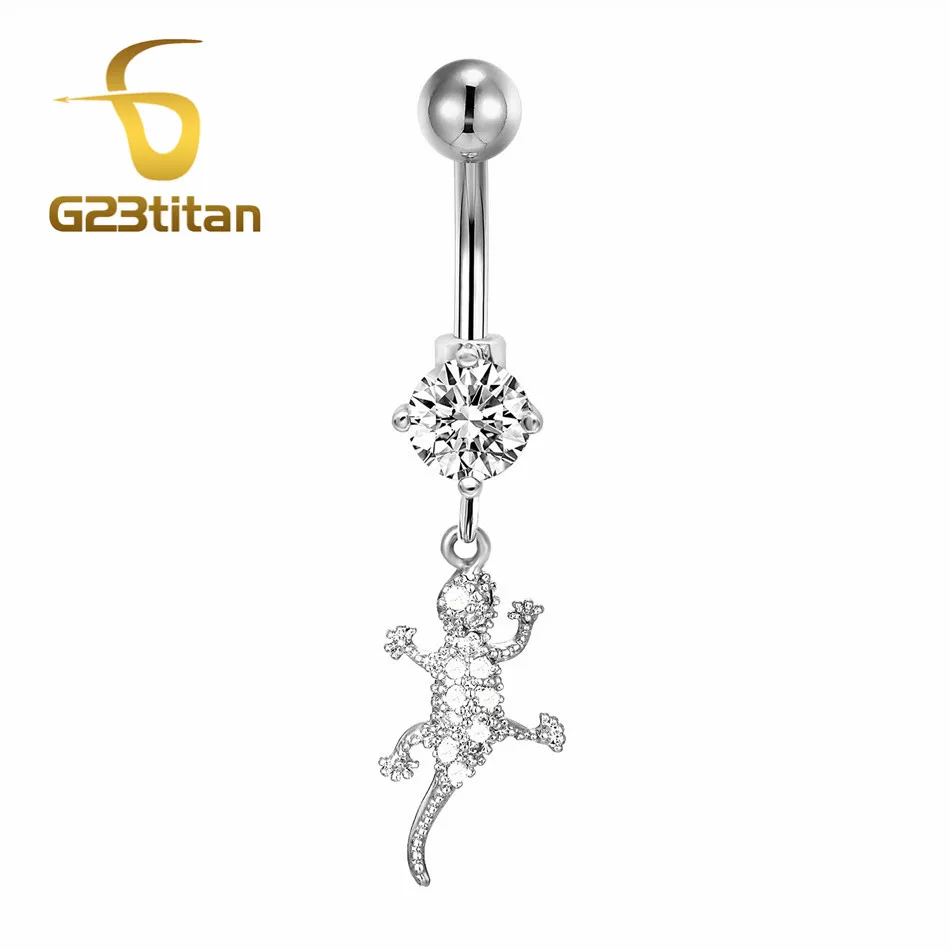 

Zircon Animal Lizard Dangle Belly Button Ring For Women Men Teen Hypoallergenic Piercing Titanium Barbell Sexy Body Accessories