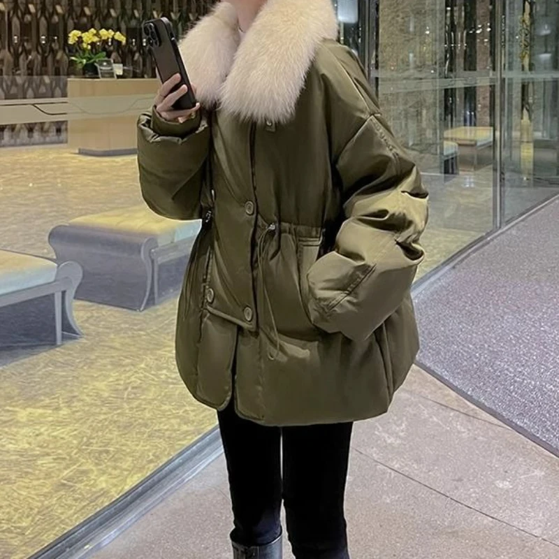 

Пуховик с большим меховым воротником, зима 2025, новое популярное женское модное свободное утолщенное пальто