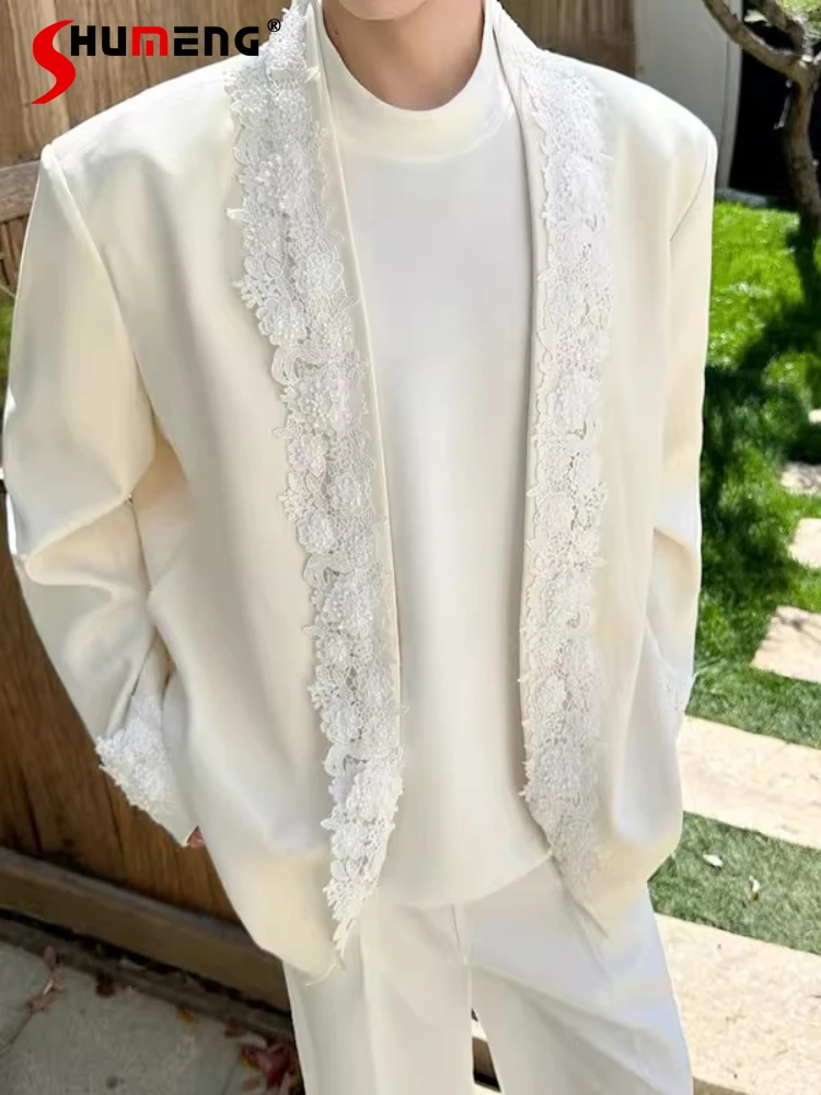 

High-end Lace Decoration Loose Comfort Suit Jackets Men Women 2026 Four Seasons Wear New Light Luxury Shoulder Padded Suit Tops