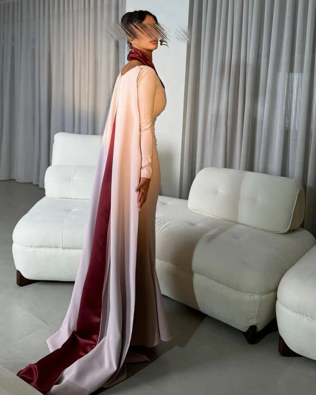Robe de soirée sirène longue en Satin Double face, élégante, élégante, arabie saoudite, longueur au sol, robe de bal, cape au dos, robe personnalisée pour femmes