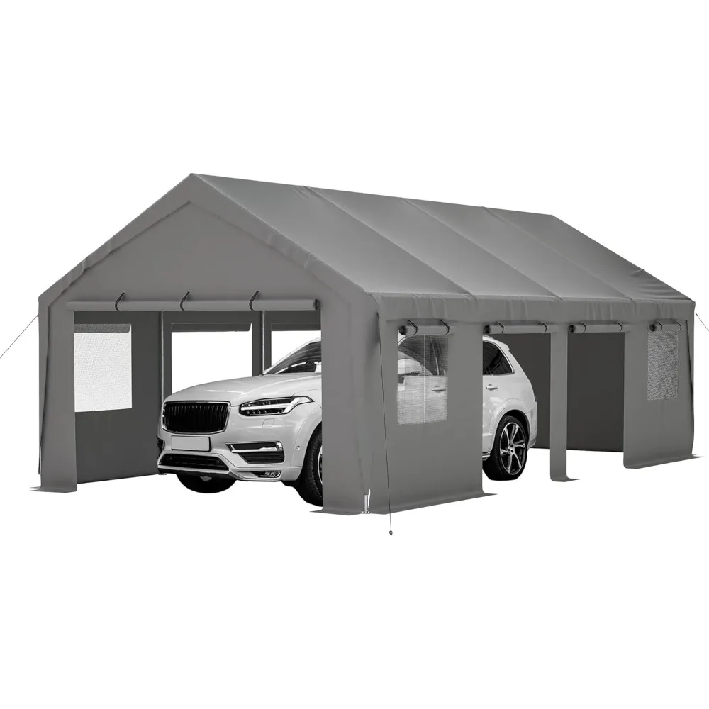 13x25 Carport Heavy Duty Portable Garage Car Canopy Car Port with Mesh Windows and Removable Sidewalls UV Resistant Waterproof