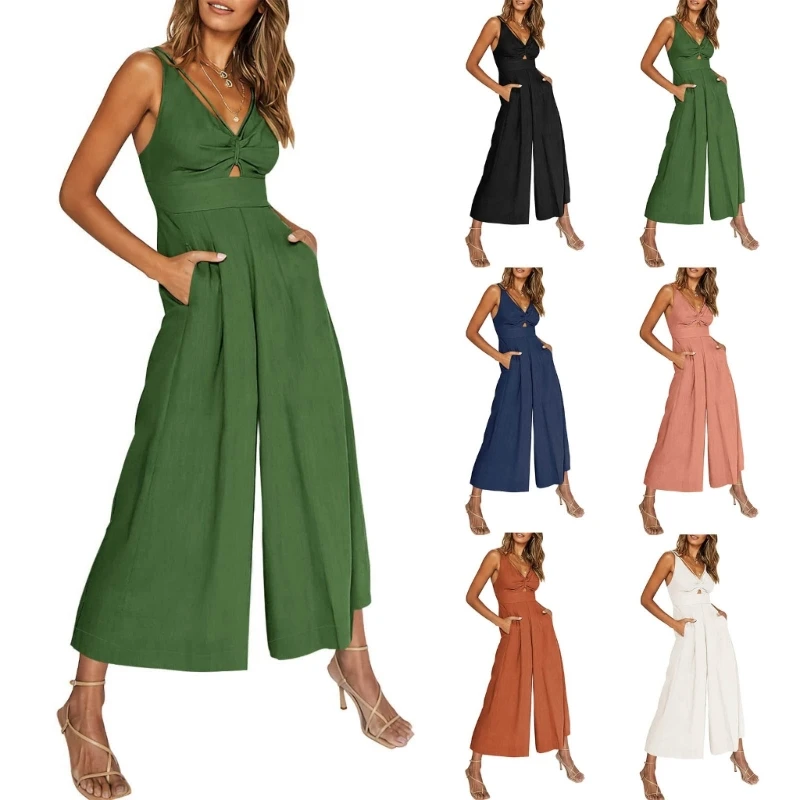 

Tik-Tok Romper Cloth Solid Color Wide-Leg Trousers Elastic Jumpsuits