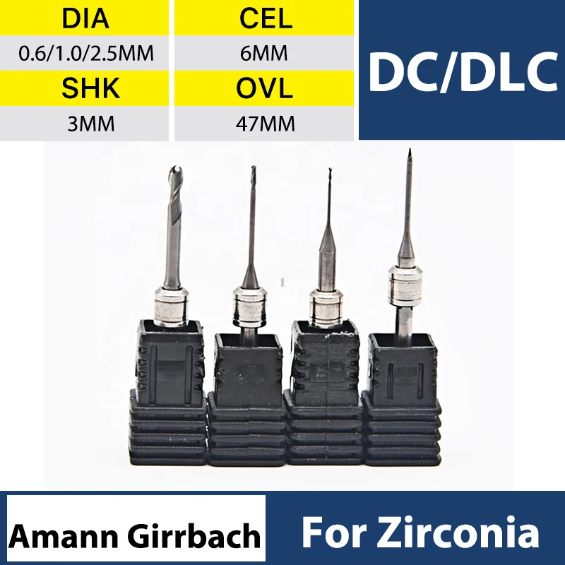 

XANGTECH AG Drill Amann Girrbach Milling Burs Tools DLC Diamond Coating For Milling Zirconia Blocks 0.6mm 1.0mm 2.5mm CAD CAM