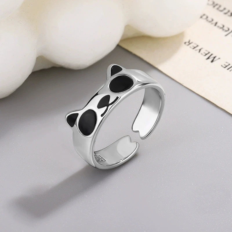 

Black Enamel Panda Adjustable Finger Open Rings For Women Girl Cartoon Cute Animal Fashion New Jewelry Gift Party кольца