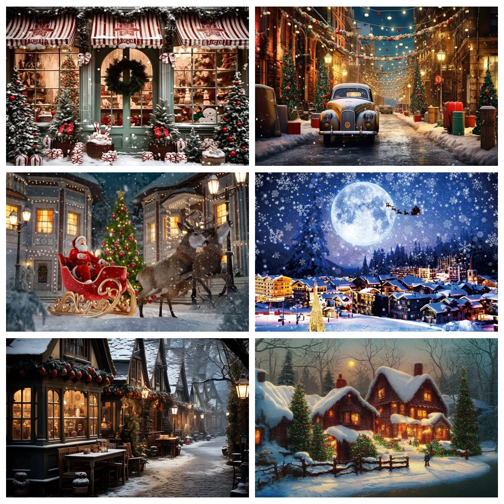 

Christmas Photography Backdrop Xmas Tree City Street Winter Snow House Car Window Kids Portrait Photo Background Studio Props