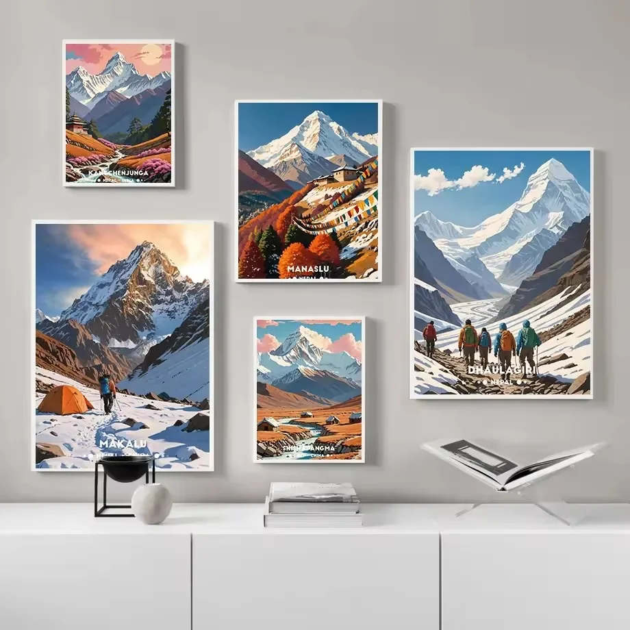 Himalayan Nepal India Camping Adventure Canvas Painting Stunning Mountain Landscape Posters Wall Pictures Home Room Decor Poster