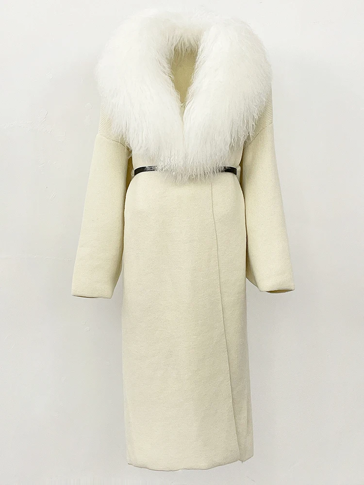 2025 겨울 가디건 여성용 진짜 몽골 양털 스웨터 롱 웜 벨트 의류 여성 패션 트렌디 의류