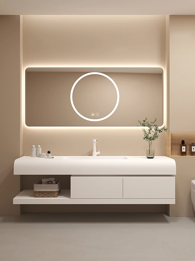 Corian integrated basin bathroom cabinet combination simple hand washing washbasin sink toilet cream style washbasin