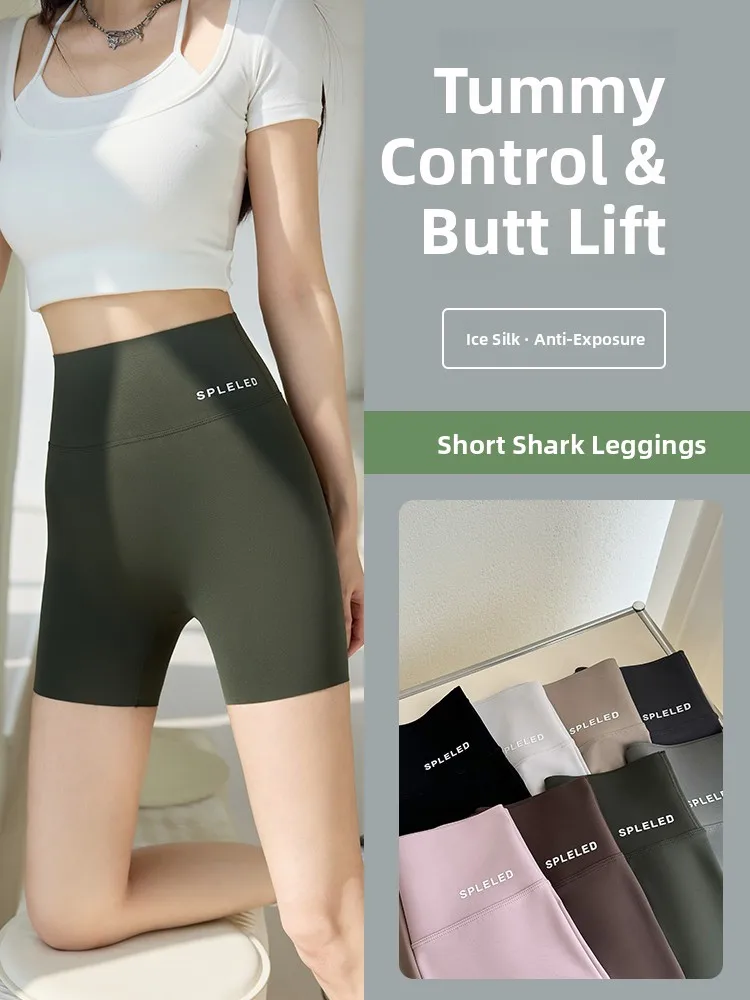 High-Waist Se Pants Women's Fitn Yoga Bot Anti-Light Walking Pants Tee-Quarter Length Nylon Spandex Blend