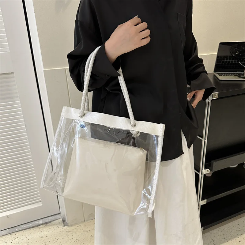 Women\'s Large Capacity Transparent Bag New Japanese Handheld Korean Summer Autumn One Shoulder Bag Commuter Tote Bag