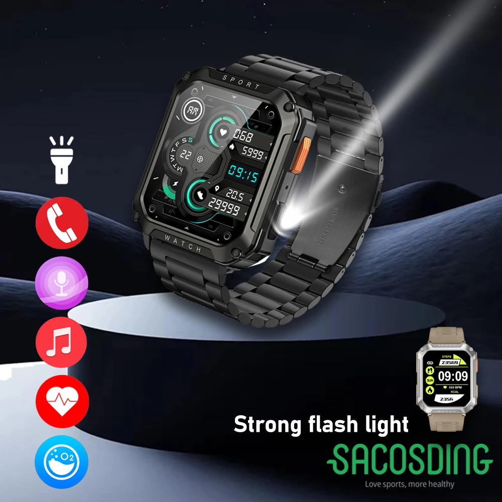 

2024 Military Rugged Smartwatch Men Outdoor IP67 Waterproof Heart Rate Blood Oxygen Monitoring Custom Dials Sports Wrist Watches