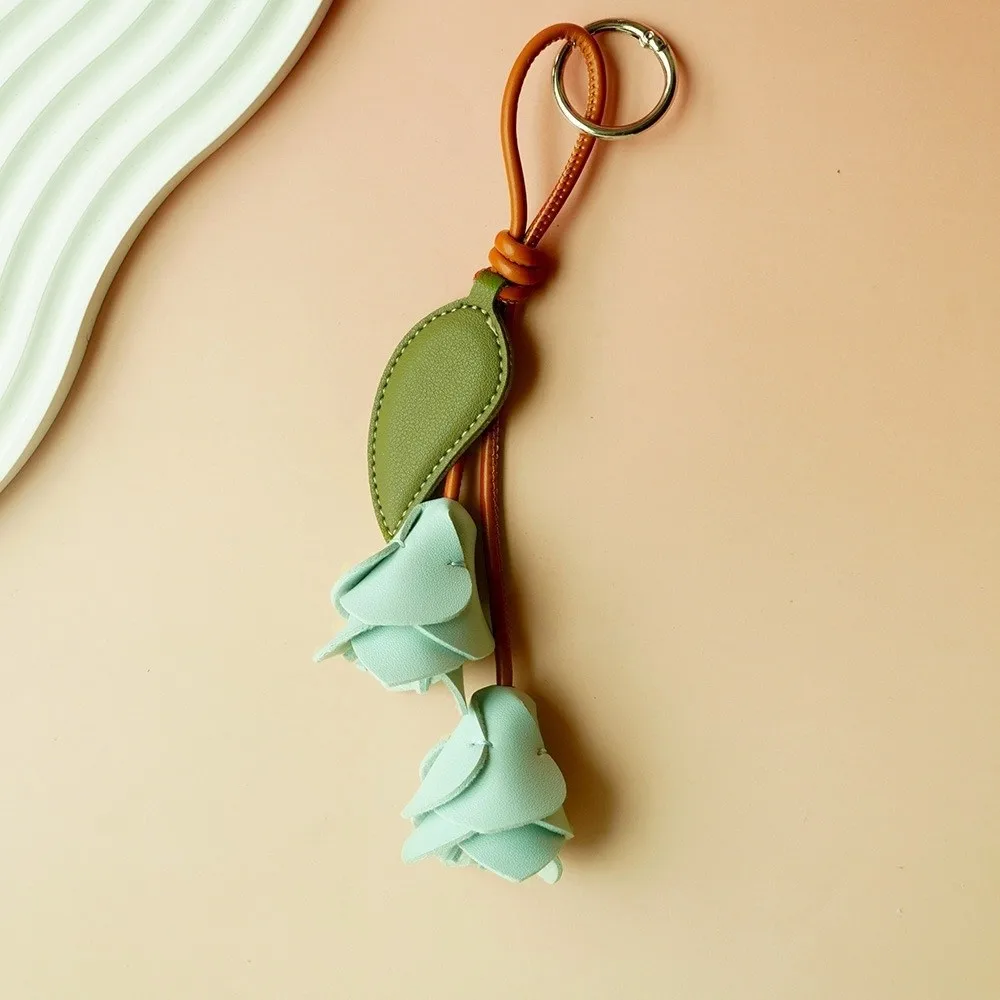 Cute Leather Tulip Bag Pendant Hanger Leaf Pu Flower Keychain Colorful Multi-color Bag Decoration Bag Accessory