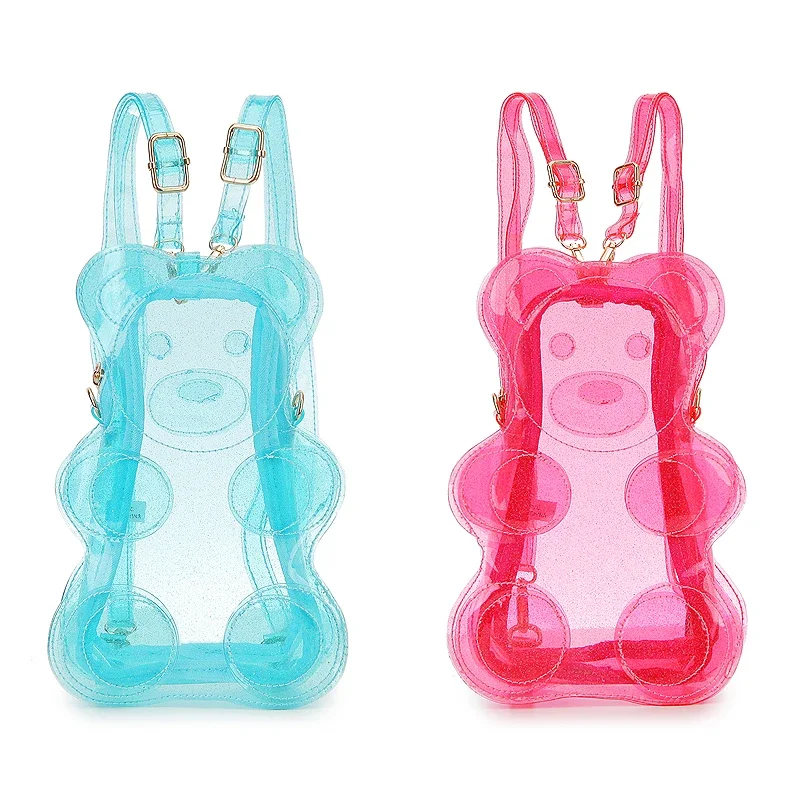 Novelty Glitter Transparent Bear Shaped Women Mini Backpack Kawaii Girls Clear Purses and Handbags Female Jelly Crossbody Bag