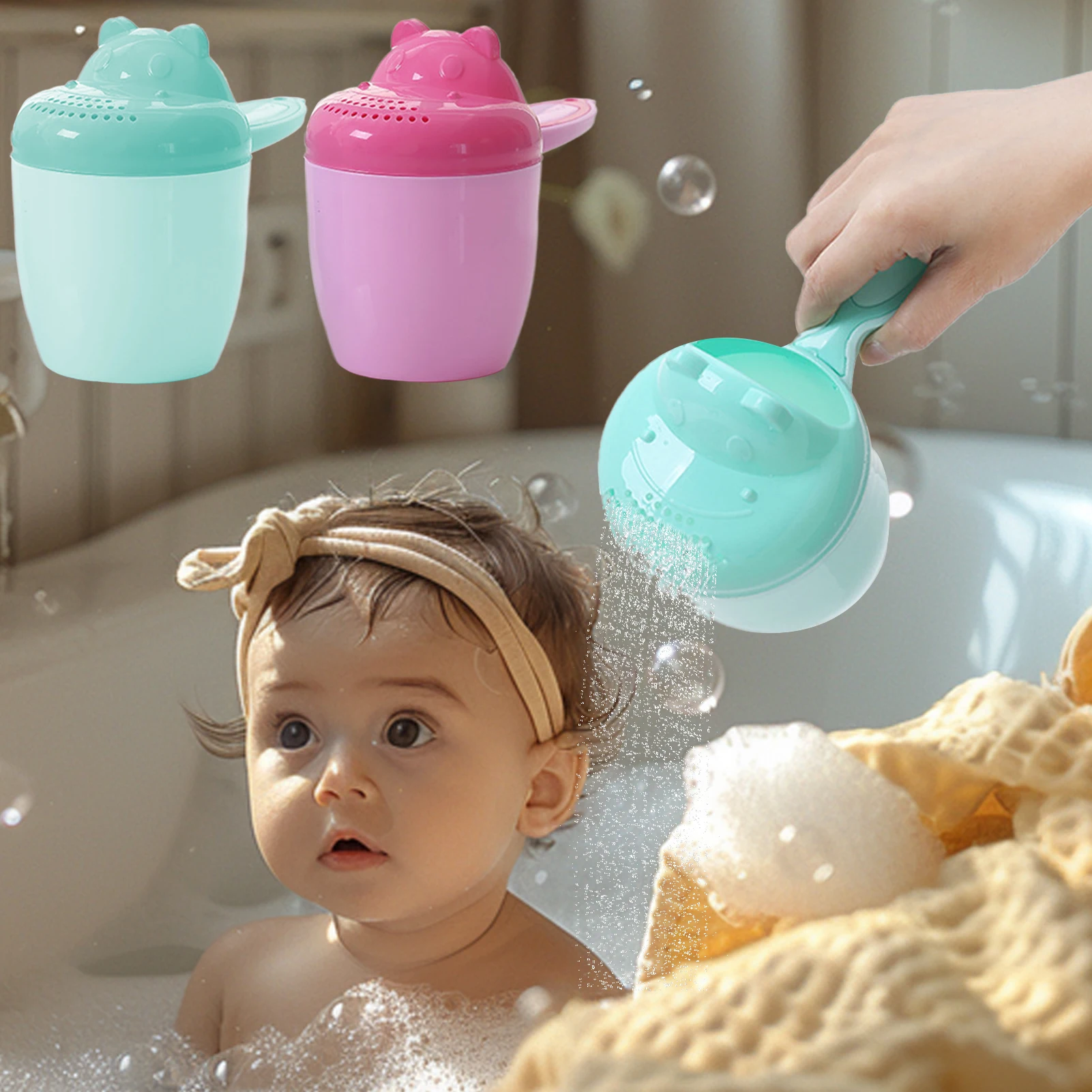 Baby Bath Cup Baby Bath Water Pourer Thickened Cartoon Pourer Safety For Kids Washing Hair And Bathing Time Shower Rinsing