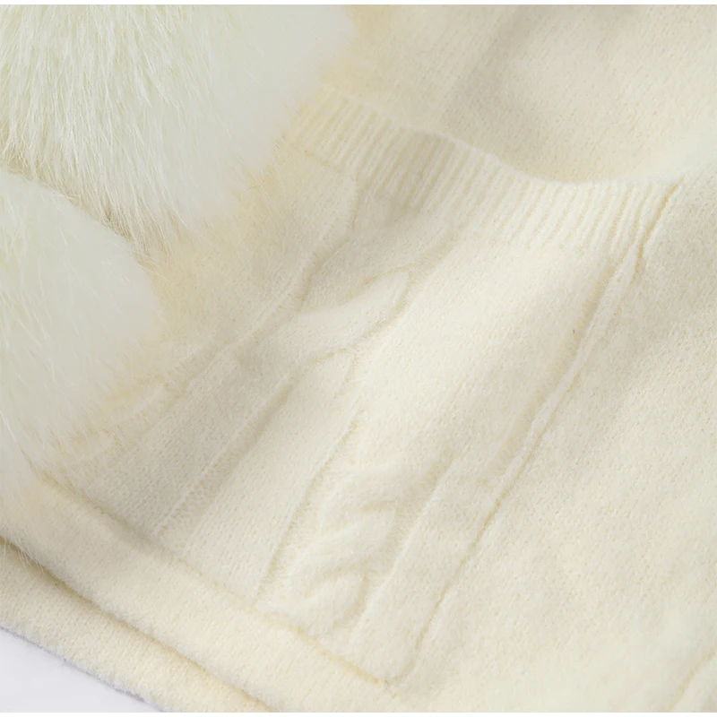 Cable Knit Cardigan with Faux Fur Collar — product details 3