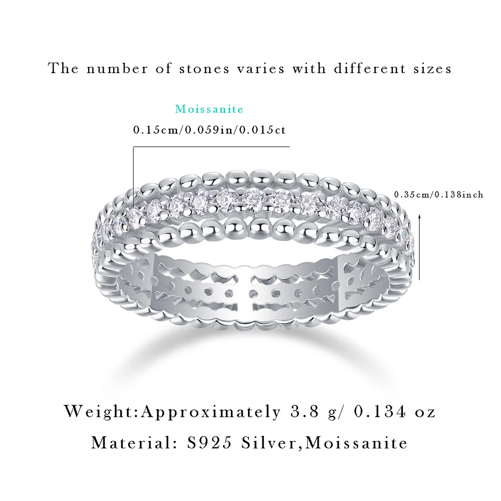 D Color All Moissanite Rings For Women 925 Sterling Silver 18K White Gold Plated Wedding Eternity Bands Sparking Diamond Jewelry