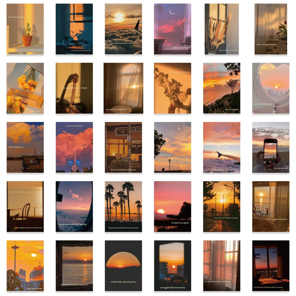 10/60PCS Beautiful Sunset Scenery Stickers Aesthetic Setting Sun Decals Decoration Laptop Phone Cup Skateboard Graffiti Sticker