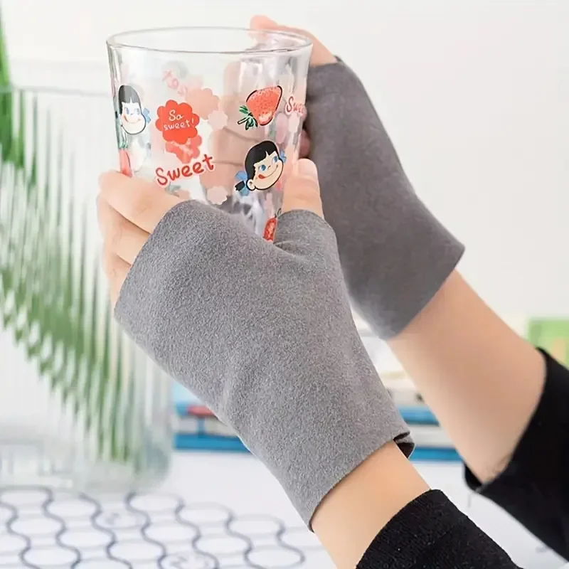 1 Paar deutsche, samtähnliche Touchscreen-Handschuhe – warmer Halbfinger-Handschuh für den Winter, weiche Handfläche für Smartphones/Tablets
