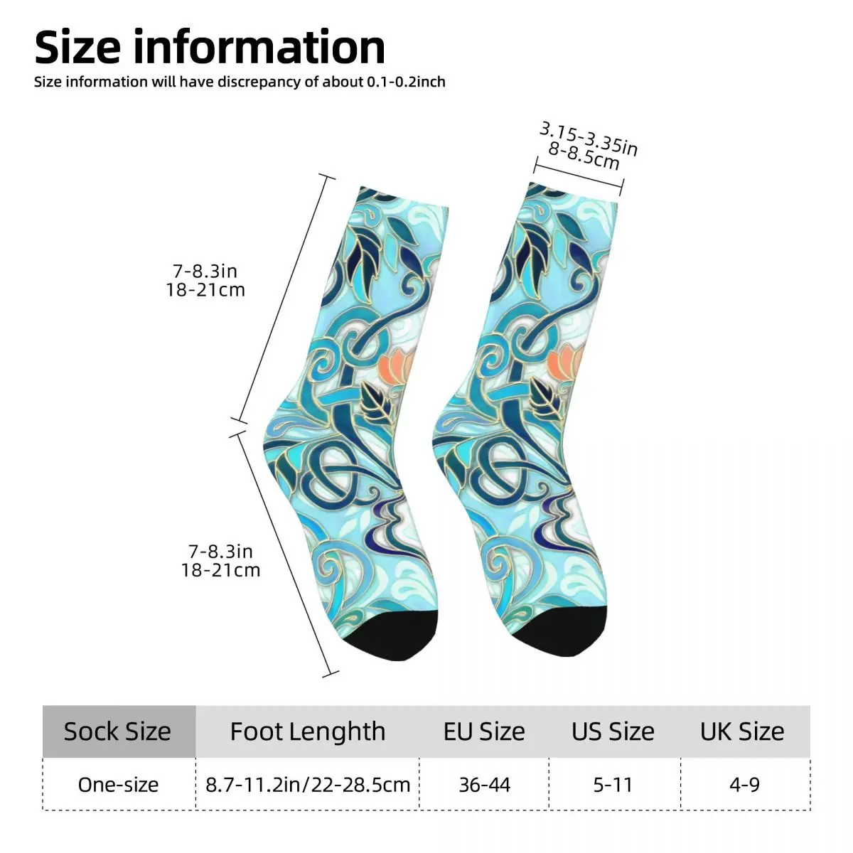 Ocean Aqua Art Nouveau Pattern With Peach Flowers Men\'s Socks Retro Harajuku Street Style Novelty Pattern Crew Sock