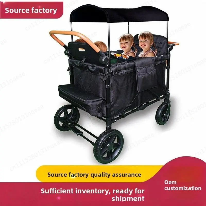 2-seater, 4-seater Folding Wagon with Canopy, Children's Camping Double Stroller