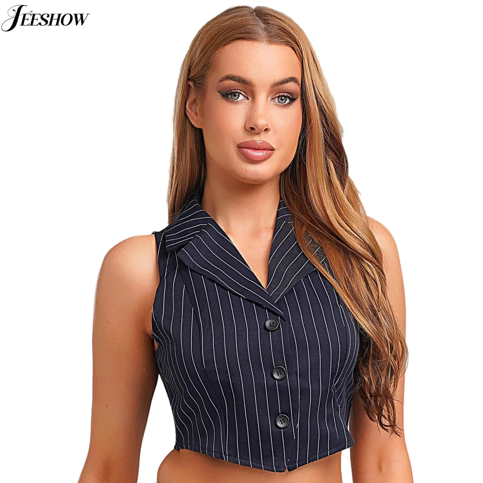 

Womens Versatile Waistcoat V Neck Button Down Sleeveless Slim Fit Vest Top Office Work Cropped Tank Top Casual Wear Blouse