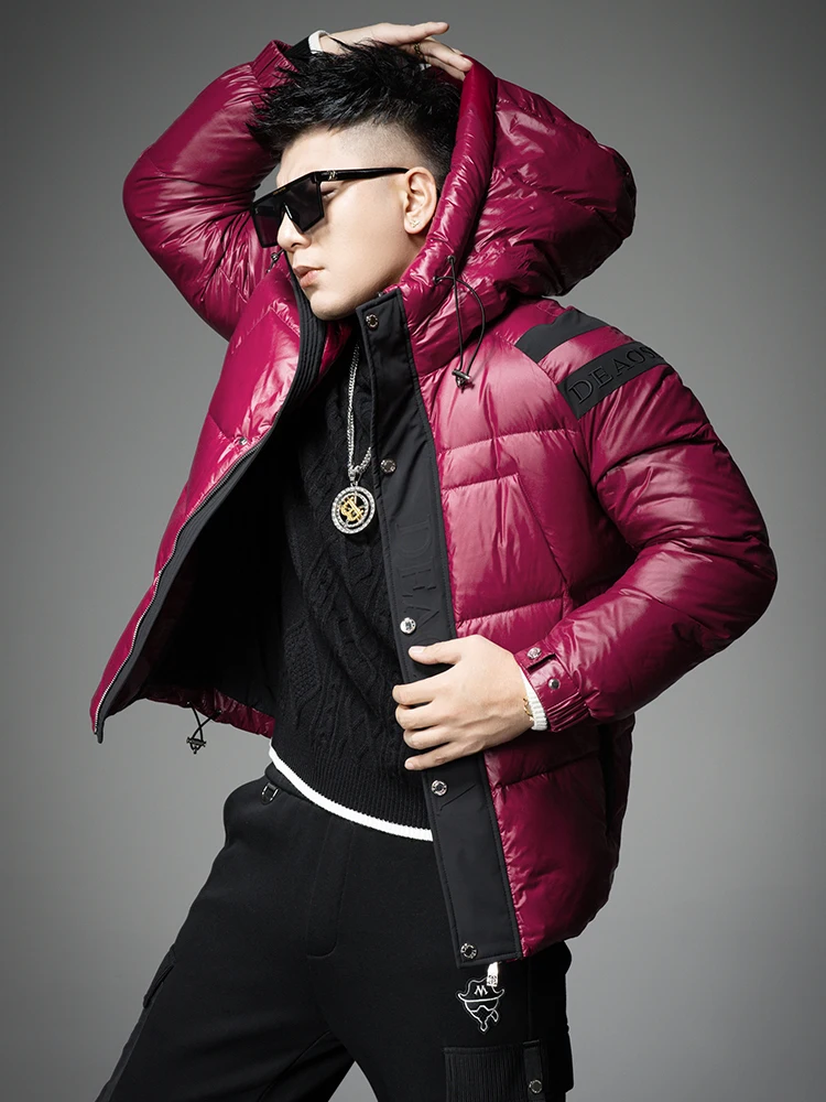 

Ankang Red Hooded down Jacket Men's Winter Extreme Cold High End Trend Thick Warm Duck down Coat Youth Fashionable