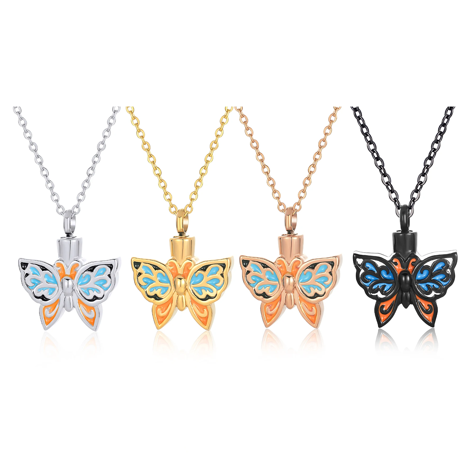 

Colorful Butterfly Necklace Ash Holder Urn Pendant Necklace Stainless Steel Cremation Jewelry with 20" Chain Filling Kit