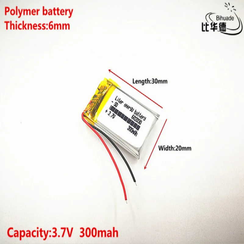 602030 Bateria litowo-jonowa polimerowa 300 mah 3,7 V, jakość towarów, certyfikat CE FCC ROHS