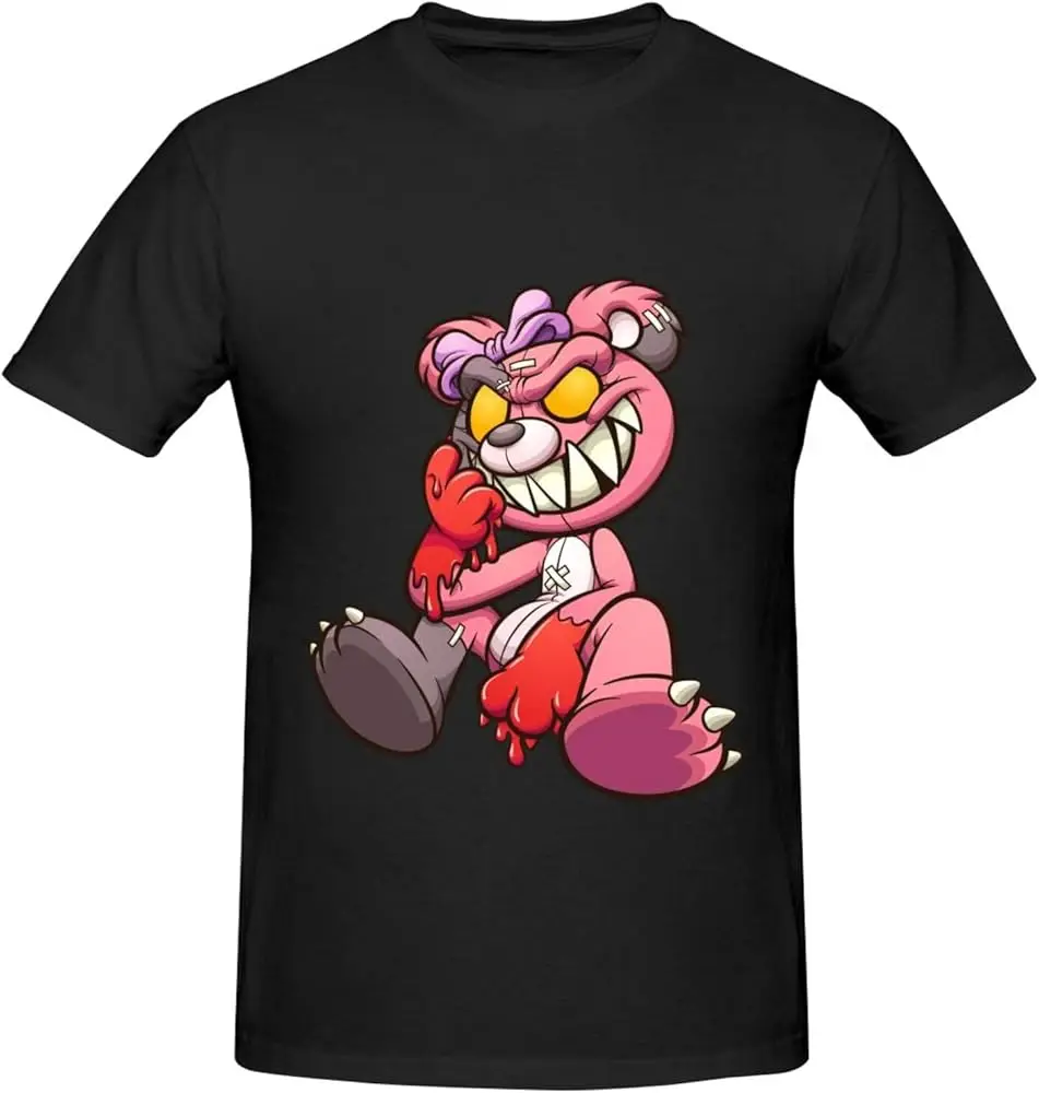 Pink Evil Teddy Bear Anime Graphic T-shirts for Men Clothing Women Tees Y2K tops Unisex Summer Short Sleeve