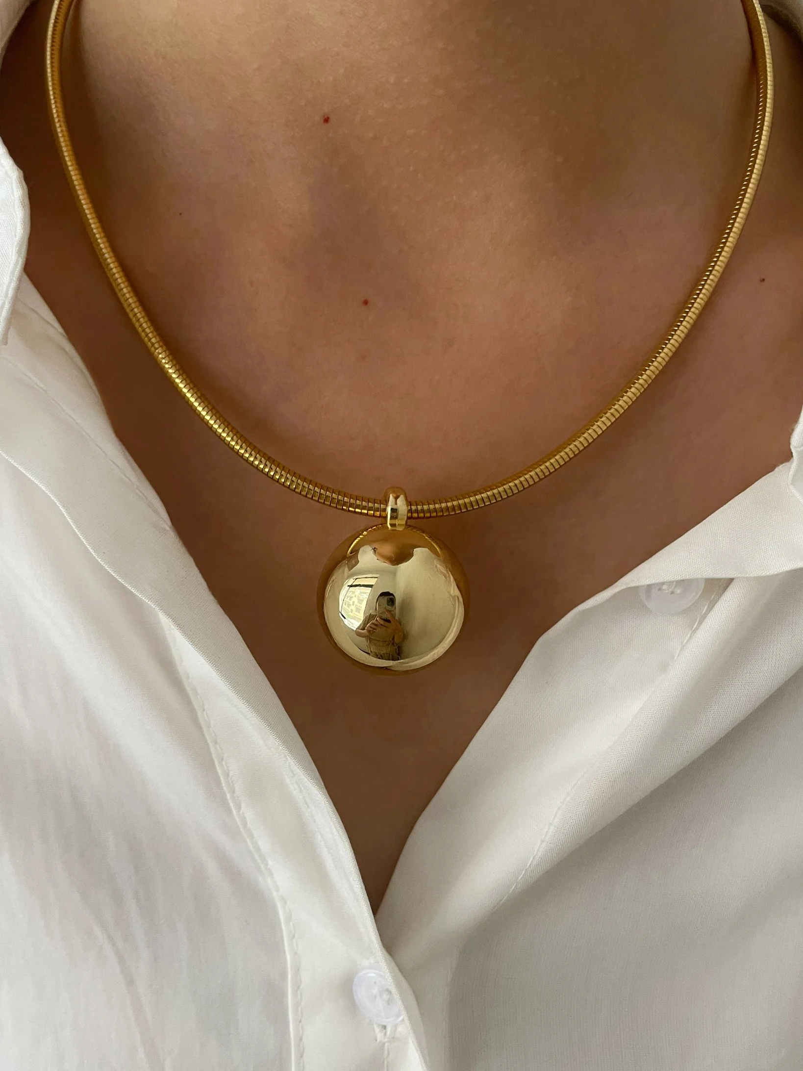 Peri\'sbox Simple Imitation Pearl Globular Pendant Necklace for Women Stainless Steel Gold Plated Non-fade Hip-Hop Trendy Jewelry