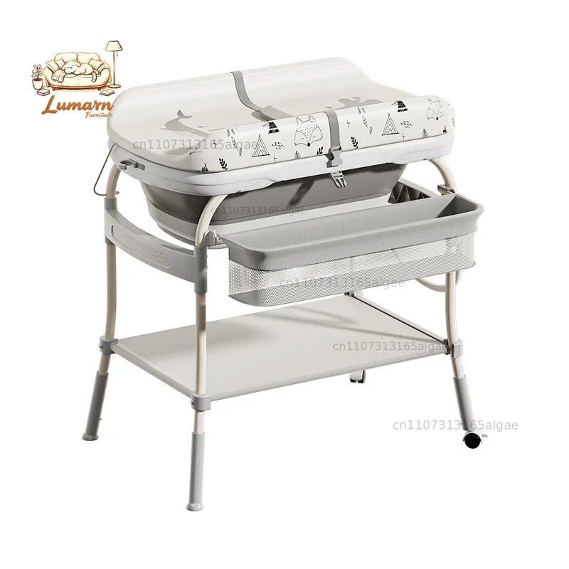 Baby Changing Table with Bathtub Foldable Infant Diaper Station Portable with Storage Tray Anti-rollover Design Diaper Table