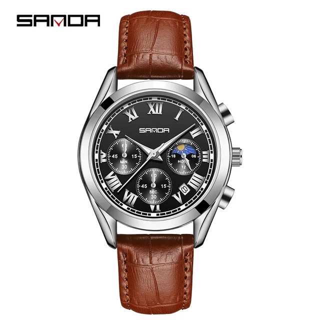 Sanda P5012 Soft Leather Strap Waterproof Japanese Quartz Movement Roman Number Dial Luminous Hands Business Men Wrist Watch AliExpress