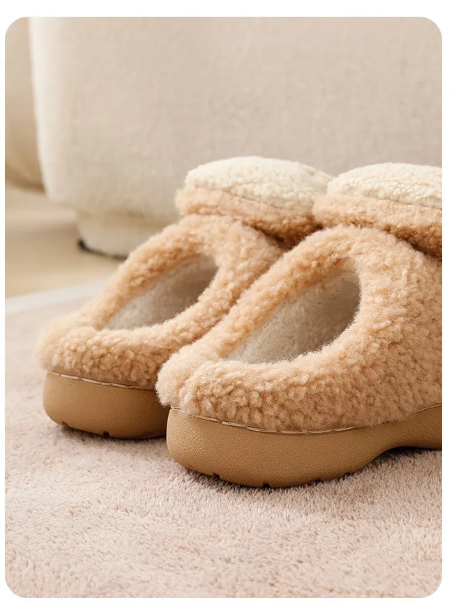 Neue Flauschige Lammfell-Hausschuhe für Damen, Winter-Komfort-Plüsch-Mules, Flauschige Schlafzimmer-Lounge-Schaffell-Hausschuhe für Frauen – Detail 7