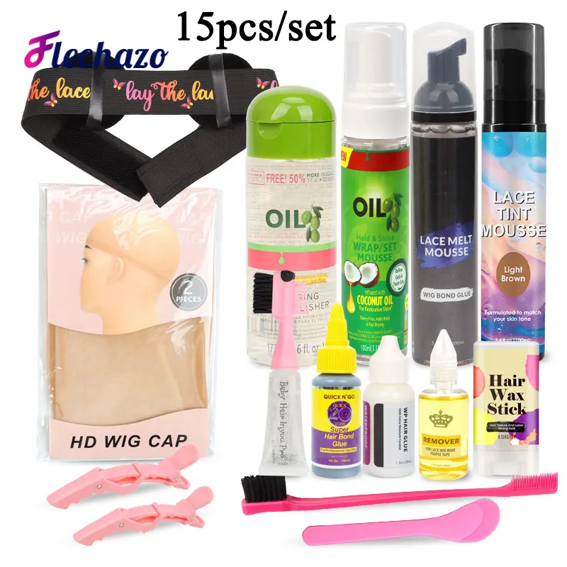 

Wig Installation Kit 15Pcs Lace Glue Melting Spray For Lace Wigs Hair Mousse Lace Tinting Mousse Hair Wax Stick Lace Melt Band