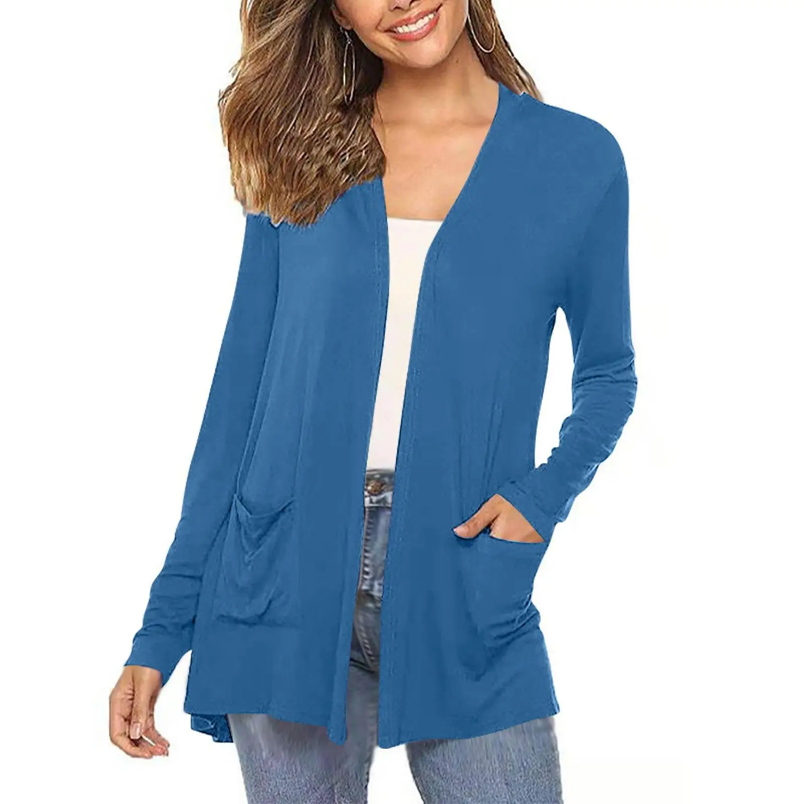 

Autumn Cardigan Female Solid Ladies Long Sleeve Casual Cardigan with Pocket Spring Cardigans Outwear