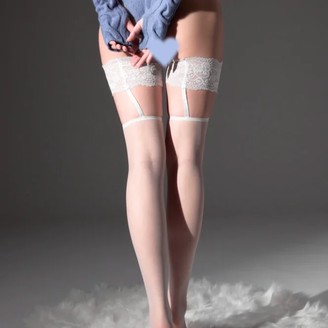 Stylish Lace Leg Loops Suspender Straps Stockings Knee High Socks Bow Tie Sexy Lingerie Women's Silicone Anti Slip Thigh Hosiery