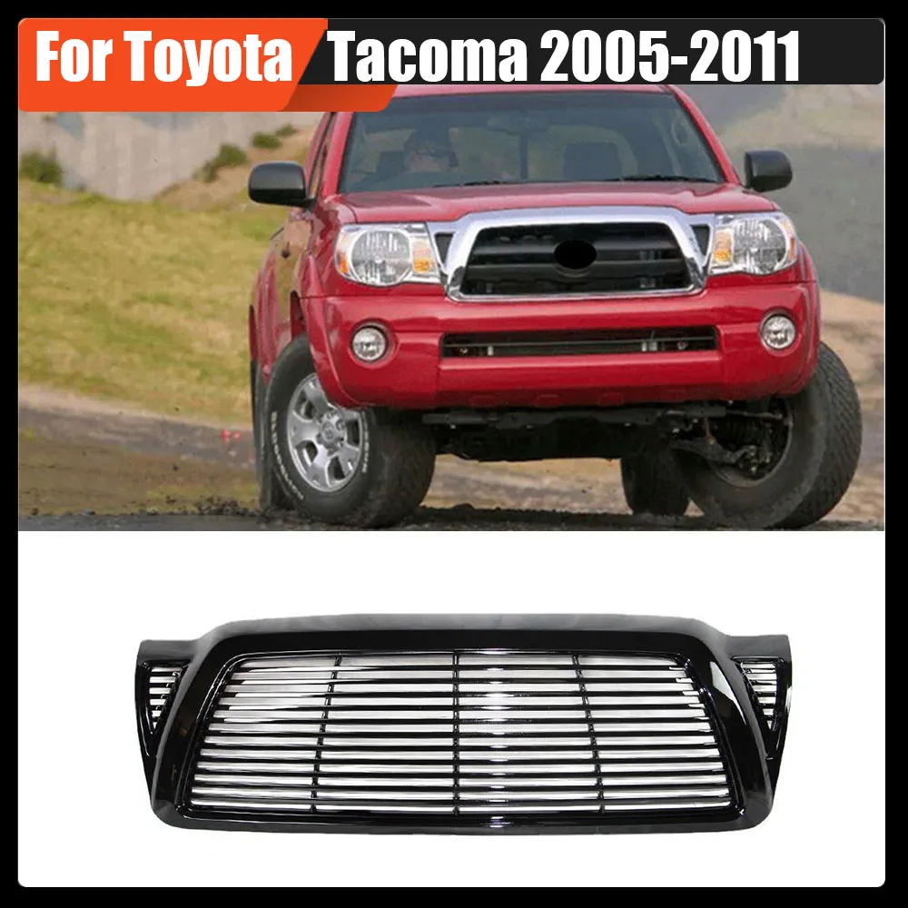

Car Grilles ABS Front Bumper Hood Racing Grill Glossy Black Auto Grille W/ LED Light Accessories For Toyota Tacoma 2005-2011