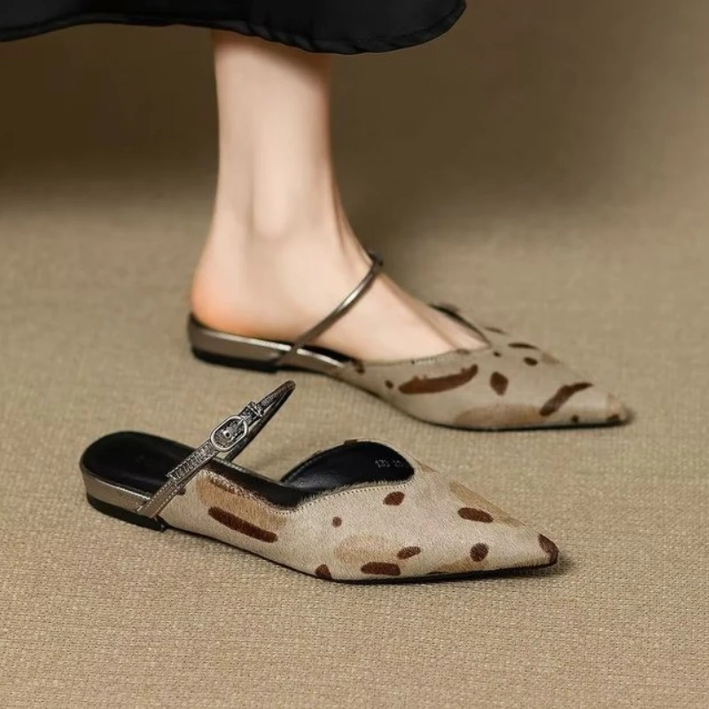 

Women Mules Shoes Pointed Toe Flats Slippers Sexy New Sandals Elegant 2025 Summer Party Shoes Fashion Slingback Woman Zapatos